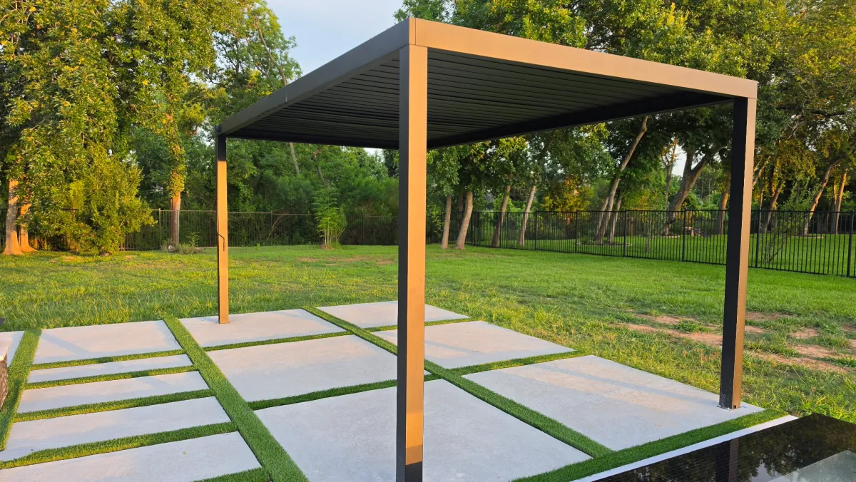 Pergola setup mounted to the concrete